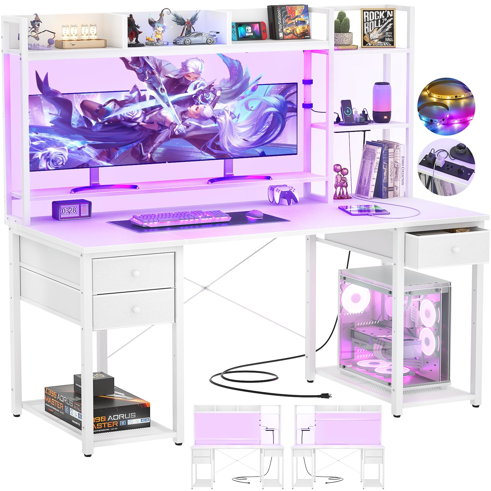 ategisデスク Amazon.com: Aheaplus Desk with LED and Outlets, Gaming Desk with